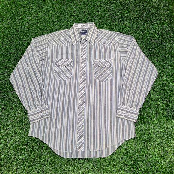 Vintage Wrangler Pearl-Snap Shirt L 16 22x31 Western Cowboy - Picture 1 of 10